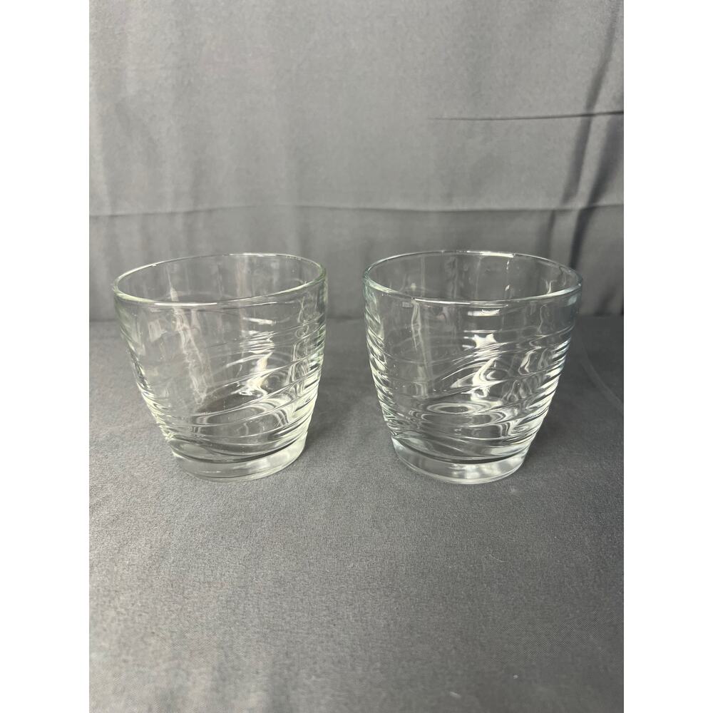 Set of 2 Small Glass Tumblers Ribbed Pattern New!